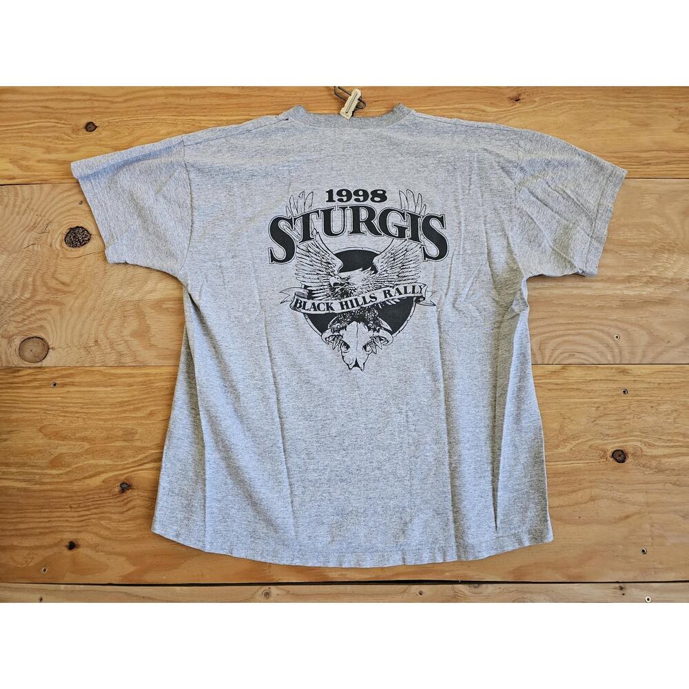 Sturgis Rally 1998 Double Sided Graphic Skull Eagle Motorcycle Gray T-shirt Sz L